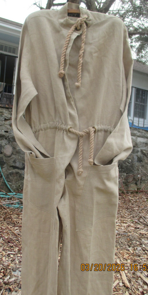 Vintage Thierry Mugler Natural Linen Jumpsuit Modernistic sz 38