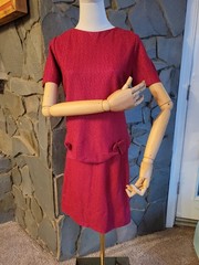 Vintage 2pc MCM Red Shimmer Top/ Skirt Retro Size 4/6 KENLEY Mad Men