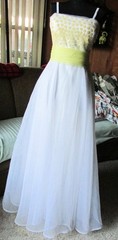 Vintage Alyce Design White Organza Yellow Chiffon Sequins Spaghetti Straps SZ 6