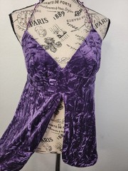 Vintage Victorias Secret Y2K 90’s Crushed Velvet Beaded Halter Top Split Front