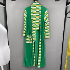 VTG 70s Terry Cloth Robe Green Yellow Striped Maxi Belted Loungewear M-XL Unisex