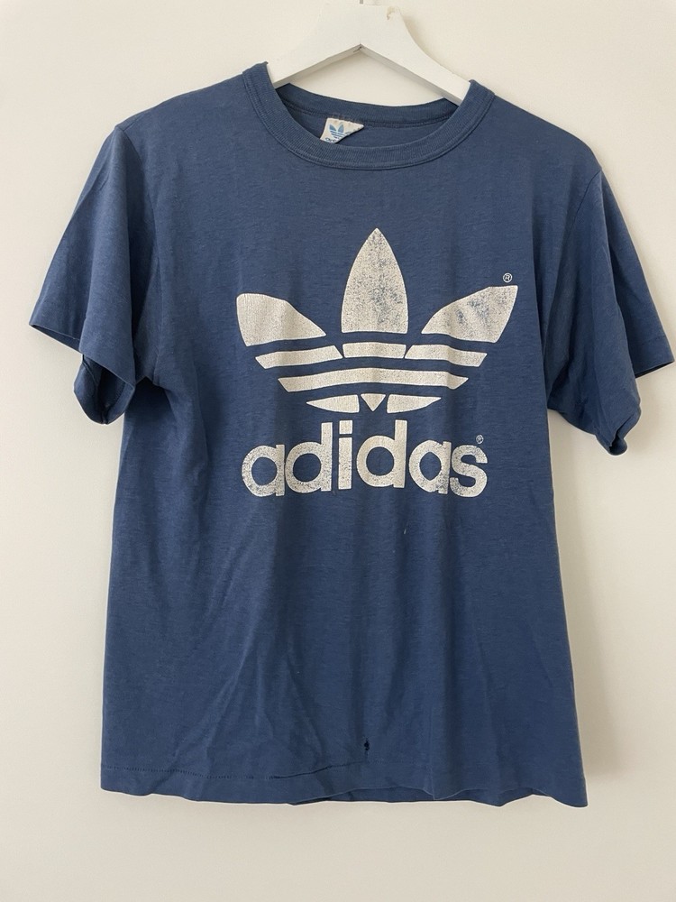 Adidas Trefoil T-Shirt Vintage Blue Size Medium Short Sleeve