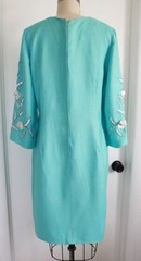 Vintage 50s 60s Turquoise Rhinestone Beaded Sequin Dress Size M Mid Century