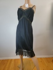 Vintage Charmode All Nylon Black Full Slip Pleat/Lace Det. Size 36 Tall