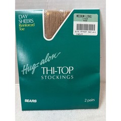 Vintage Sears Hug-alon Thi-Top Stockings Medium Long Nude 2 Pair Day Sheer