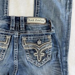 Rock Revival low-rise Y2K light wash denim distressed bootcut jeans grunge