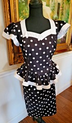 LESLIE LUCKS Women’s 6 Vintage 1980’s Peplum Black White Polka Dot Ruffle Dress
