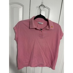 Jantzen Polo Top Vintage Preppy Pink Sleeveless Gold Crest L 80s 90s Aesthetic