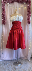 Vintage 80s 50s Formal Dress Red White Liquid Satin Strapless Crumbcatcher S