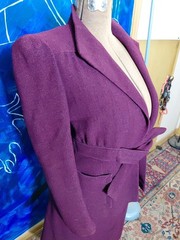 Handmade Wool Crepe Belted Suit Dress – Burgundy/Plum, Tailored Princess Seams,