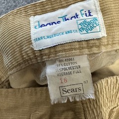 Sears Corduroy Pants Womens Size 16 Beige High Waisted Straight Leg Vintage Tan