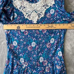 Jane Schaffhausen Belle France Vintage Dress Women 8 Teal Burg Blue Floral Lace