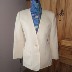 VTG Salvatore Ferragamo 100% Wool Ecru Blazer Minimalist Business Quiet Lux Sz6