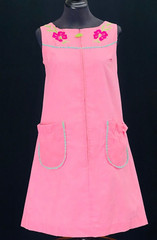 Vintage 1970s pink sleeveless dress, cotton lounge floral embroidered summer M