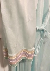 Vintage Spaghetti Strap Night Gown & Belted Robe Set Satin Pale Blue Pastel Trim