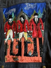 VTG 90’s Cedars Red Fox Hunt Black Jean Jacket Bead Sequins 100% Cotton Small