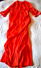 Vintage Sz M Modest Lorraine Red Full Length Nylon Robe EUC Grannycore