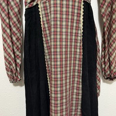 Vintage 70s Prairie Maxi Dress Corduroy plaid size small Neiman Marcus Apron