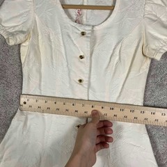Vintage 60s Vicky Vaughn White Floral Jacquard Puff Sleeve Button Mini Dress
