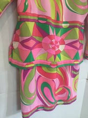 Vintage 1980s PIA RUCCI 2 pc 100% Silk Designer Pop Art Geometric 8 Pink Green