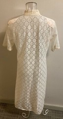 Vtg 80s Lace Kurti Tunic India Bridal B 36 Hip 40 Nehru Collar Deep Side Slit EC