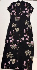 VINTAGE David Warren Cheongsam Style Black Floral Chiffon Dress Maxi Size: M
