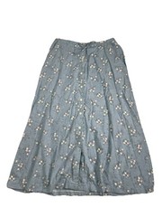 Vtg Floral Button Down Cottagecore Boho Blue Skirt Elastic Waist Pockets Size L