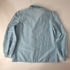 Vintage Nikki Secretary Blouse Blue Pleated Front Puff Shoulder 80s 70s Sz 11/12