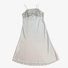 Sara Beth Vintage Cream Satin Nightgown Lace Floral Embroidery Pearl Accent 36