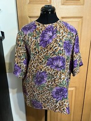 Vintage Pat Argenti Silk Blouse 12 Classic Wear Floral Animal Print Versatile