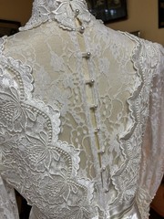 VTG 80s JESSICA MCCLINTOCK White Lace Victorian Wedding Dress High Neck 36x30x38