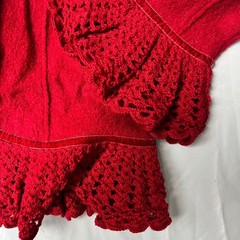 Lisa International Red Boiled Wool Crocheted Ruffle Collar Fringe Sexy Sweater L