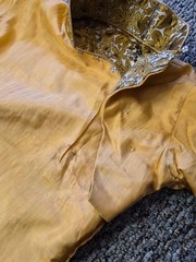 VTG 1960s Gold Brocade Cheongsam Qipao Dress Handmade Silk Jacquard Fully Lined