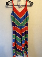 Vintage Dress Stripes Blue Red Gold White Green Size 5/6 Sinched Waistline