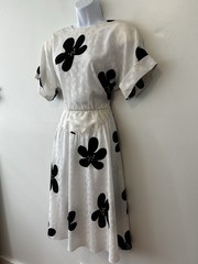 Vintage Lady Carol Of New York Dress Black White Flower 80s 70s Polyester