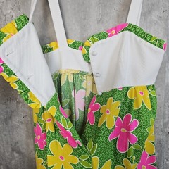 Vintage 60s Nalii Honolulu XXS Bright Day Glow Neon Mod Flower Hawaii Pinup Tiki