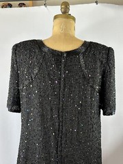 Beaded Drama Special Occasion Dress Black Beads Iridescent Sequins Formal 16WP