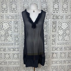 Vintage GAP Black Sheer 100% Silk Whimsygoth Ruffle Nightgown Dress Sz Medium