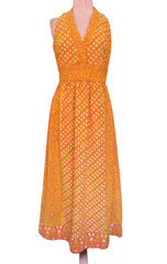 Vintage 1960s India Imports Of Rhode Island Maxi Dress S Women Yellow Red Cotton