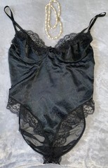 Vtg Satin & Chiffon Teddy Faris Style Nylon Lingerie 1X Plus sz Underwire