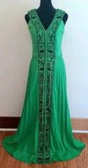 1970s Alfred Shaheen Cleopatra Dress Green Art Deco Revival Pleated Gown VTG 8