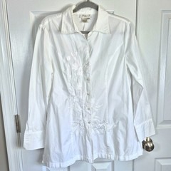 Vintage Puli white button down shirt floral embroidery women’s 12