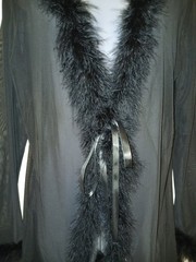 Vintage 90s Windsor Black Feather Maribou Sheer Nylon Peignoir Robe Pinup O/S