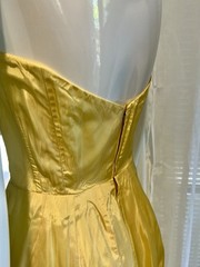 Vintage Buttercream Lined Yellow Strapless Satin Darted Boned Bust Circle Dress