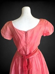 Vintage 1950’s Pink Satin Tulle Velvet Formal Prom Dress With Veil Belt XS