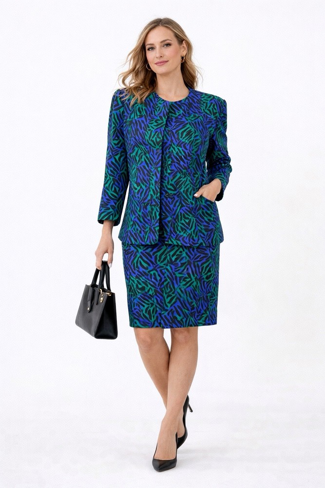 vintage 90s Y2K 2 piece skirt suit business 8 green purple office siren