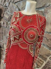 Vintage Black Tie Oleg Cassini Orange red Beaded Dress Size 4 all sequin gala