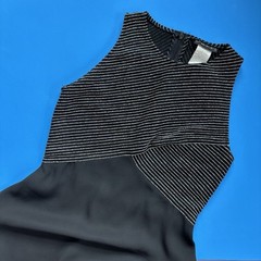 Vintage 90s Rhapsody Black and Silver Striped Sleeveless Cocktail Dress Size 6