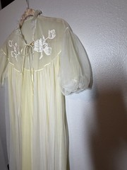 Vtg Sheer Chiffon Ruffles Lingerie Dress Nightgown Peignoir Robe Set S/M