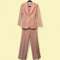 Vintage 70s Peachy Pink Two Piece Blazer Jacket Trouser Pant Suit Set